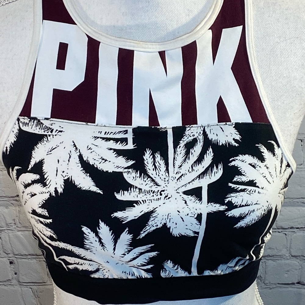 PINK/VICTORIA'S SECRET Sports Bra Palm Tree Print BurgundyWhite-Medium